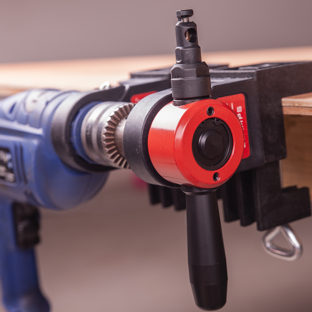 The CaNibble Nibbler and drill bench mounted ready to cut sheet metal and other sheet materials.